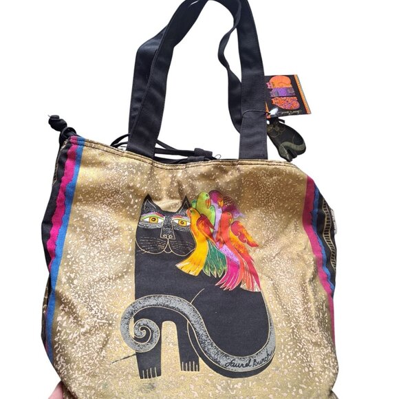 Laurel Burch Handbags - NWT Laurel Burch Cat Parrot Canvas Drawstring Tote Bag 12x14x8 Bag Charm READ